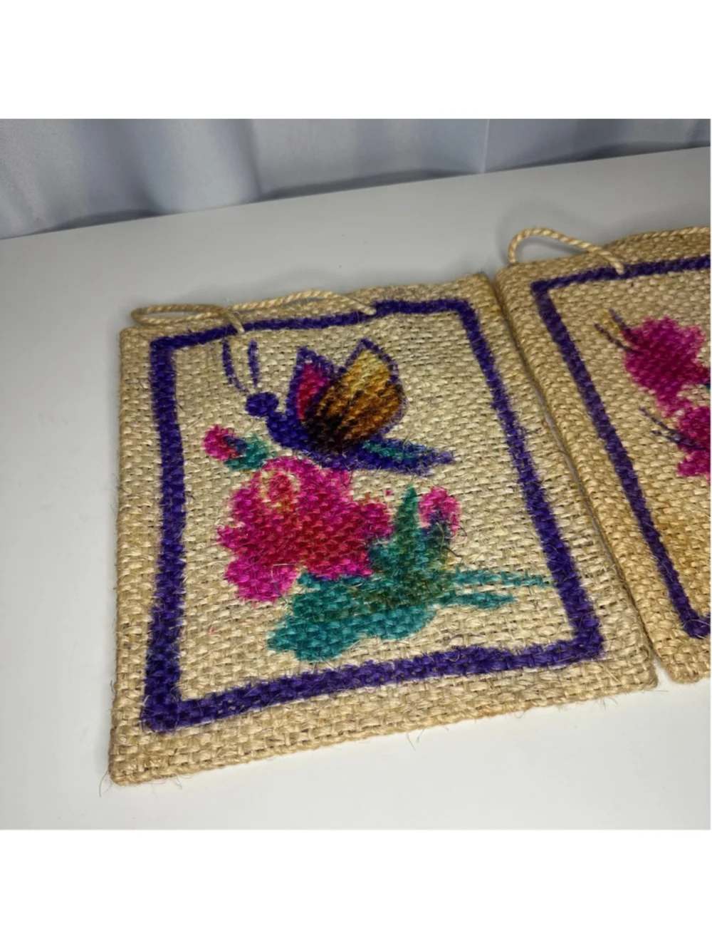 Vintage Set of 2 Hand Woven Bags with Colorful Floral & Butterfly Design